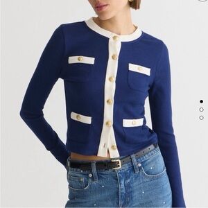 JCrew Women’s‎ Vintage Rib Lady Jacket Navy Blue Large Sweater Preppy Old Money